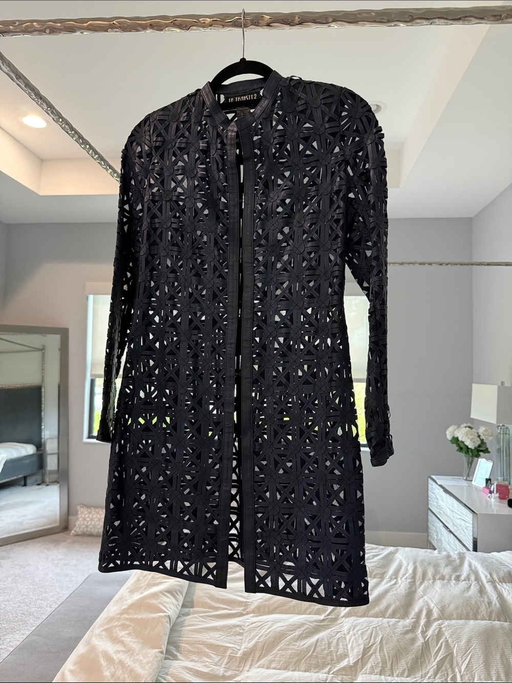 Talbots Navy Laser-Cut Openwork Coat